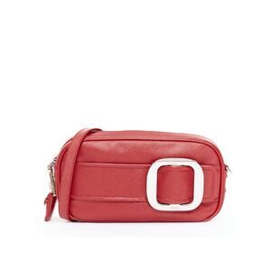 PRADA 2011 Runway Saffiano Buckle Camera red leather silver buckle crossbody bag